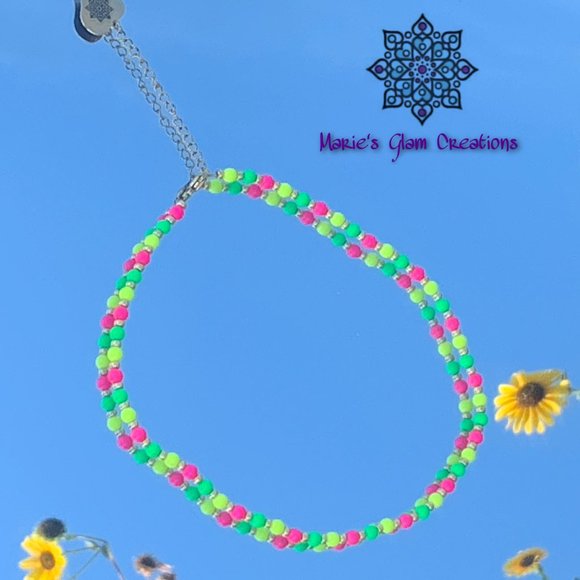 Neon Swarovski Pearls Necklace-Bracelet & Ring Set - Picture 10 of 13